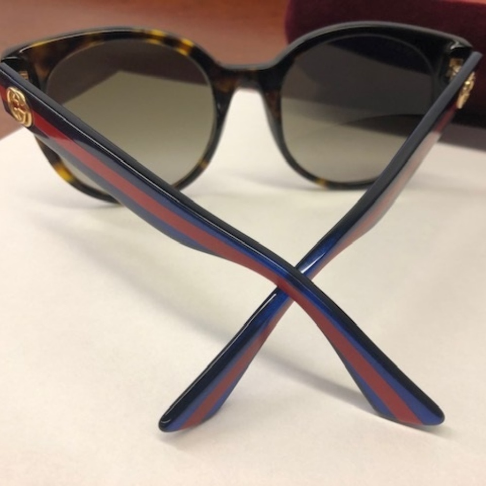 Gucci Sunglasses: Tortoise w/Blue & Red Stripe